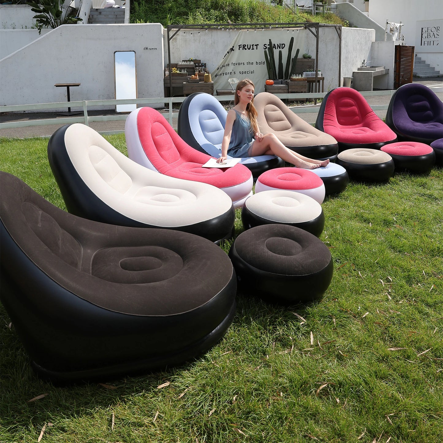 Divano Gonfiabile Pieghevole Reclinabile Letto Da Esterno Con Poggiapiedi Portatile Set Poltrone Per Pranzo
