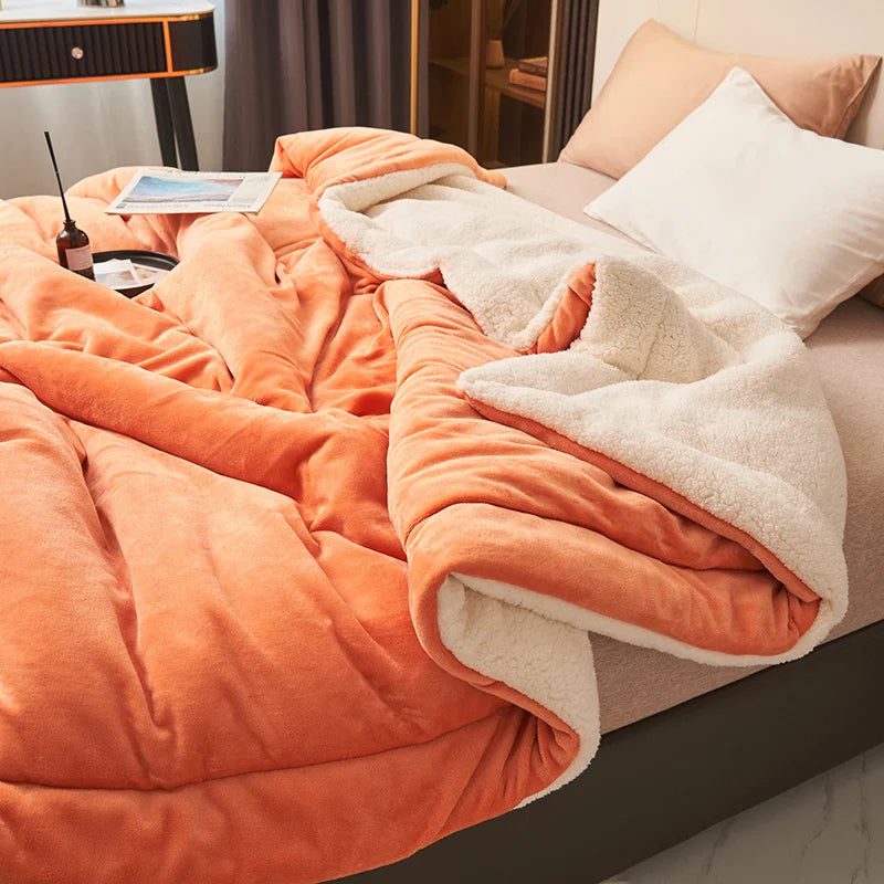 Coperta Super Morbida In Lana Di Agnello Imitazione Pile Autunno Inverno Doppia Regina Per Divano Latte Alta Qualità