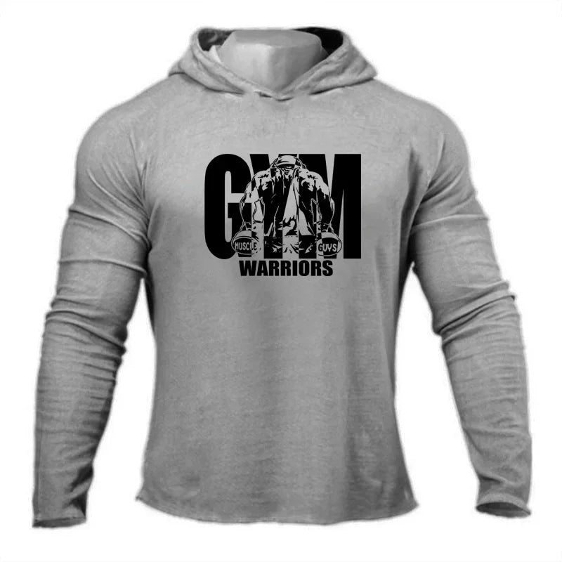 T-shirt da corsa da uomo Primavera Autunno Bodybuilding Felpe con cappuccio Cotone traspirante Allenamento fitness Abbigliamento con cappuccio Palestra Sport Muscolo
