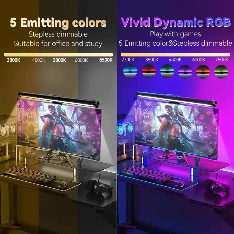 Barra Luminosa LED 44 Cm Per Monitor E Scrivania Con Atmosfera RGB Dimmerabile Ideale Per Studio E Lavoro