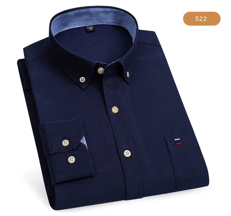 Camicia Da Uomo Oxford Abbottonata Maniche Lunghe In Cotone Al 100 Percento Con Tasca A Quadri Piccoli Stile Casual