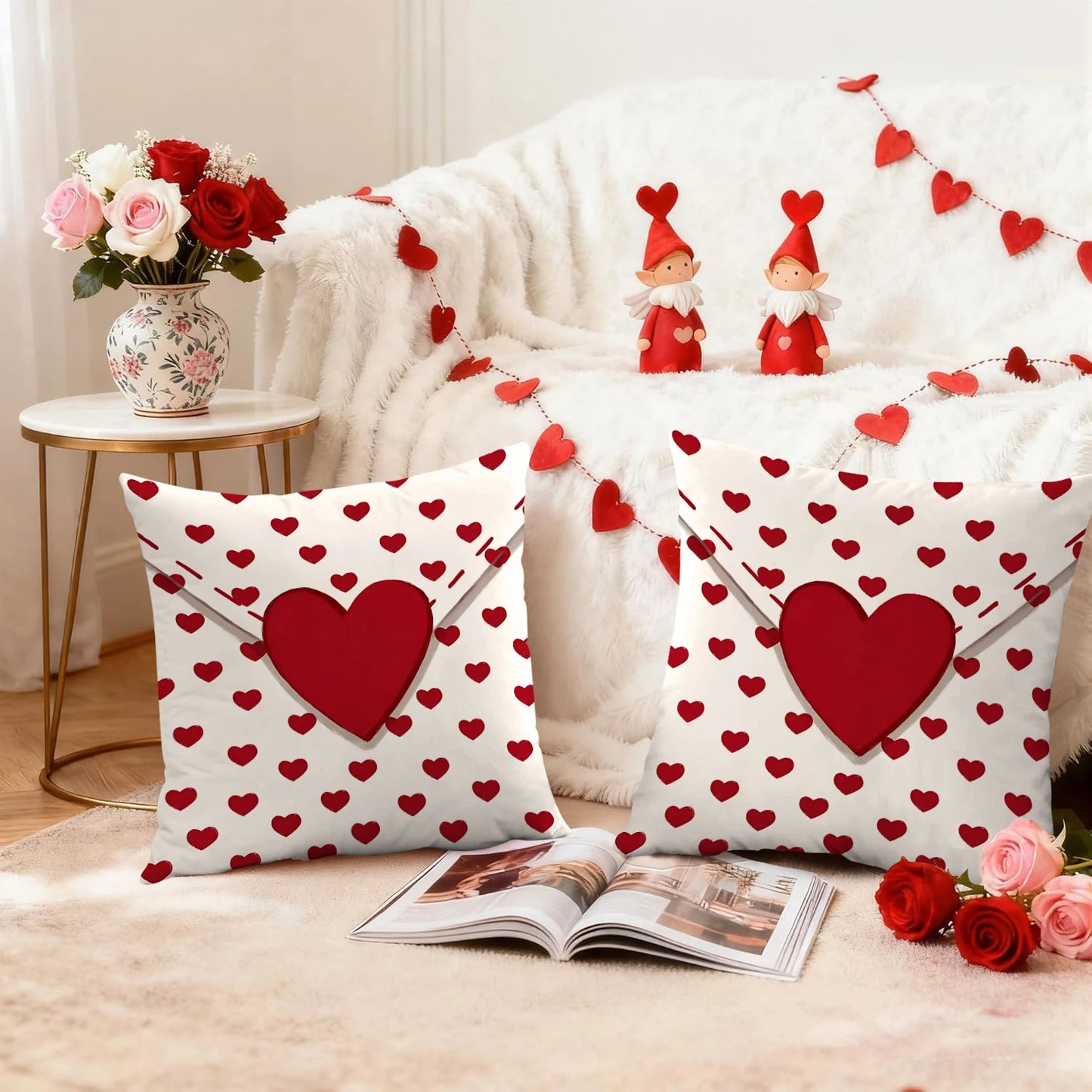 Due Fodere Per Cuscino San Valentino Con Busta D Amore Per Decorazione Divano E Anniversario Di Matrimonio