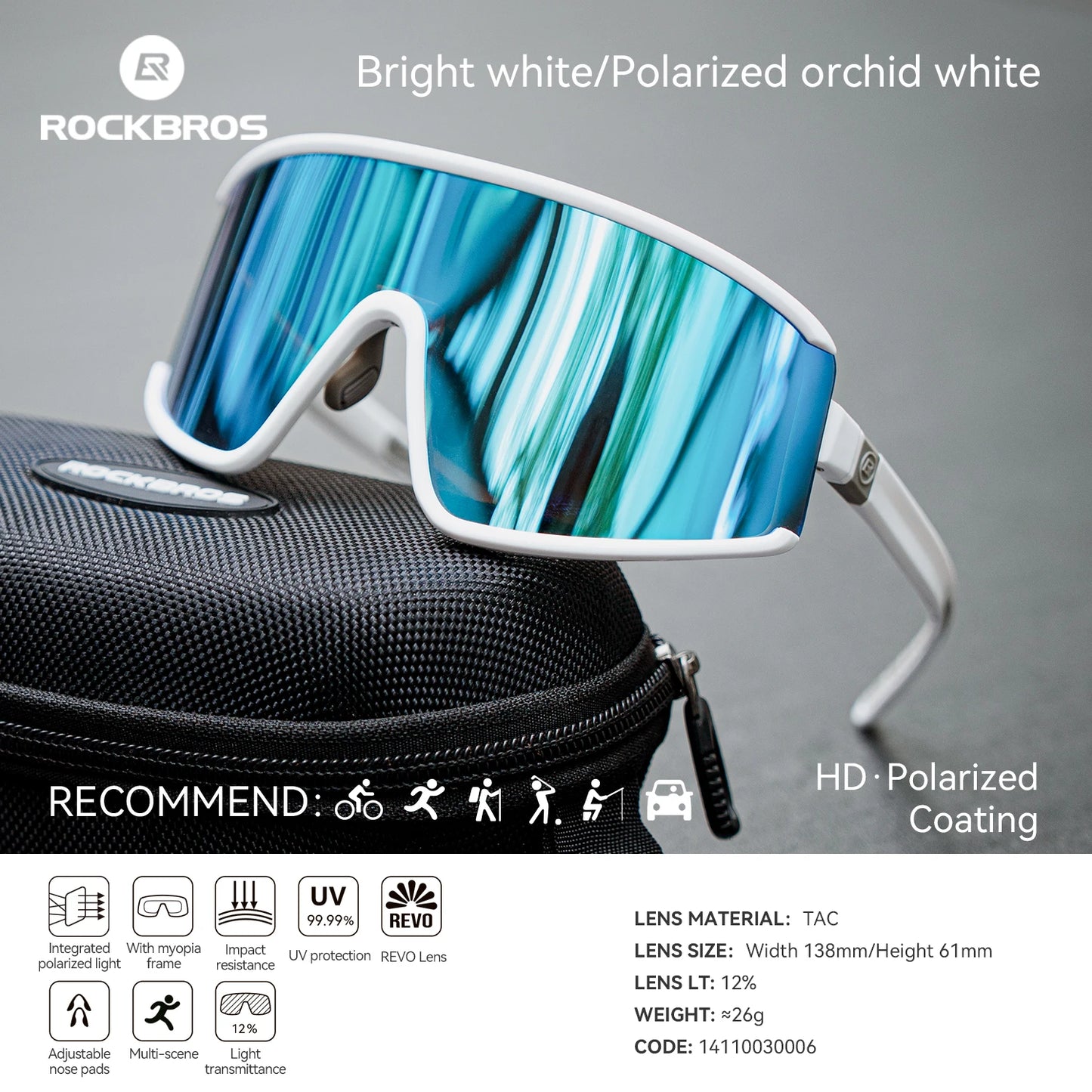 ROCKBROS Occhiali Da Sole Polarizzati UV400 Per Ciclismo All'aperto Unisex Antiappannamento Fotocromatici