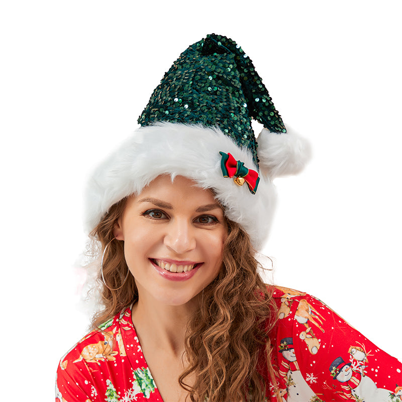 Cappello Natalizio Con Paillettes Per Adulti Berretto Da Babbo Natale Con Fiocco Scintillante Decorazioni Per La Casa