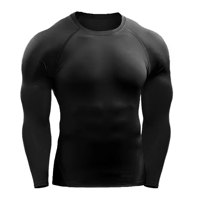 Maglietta Compressiva Uomo A Maniche Lunghe Per Allenamento Elasticizzata Palestra Fitness