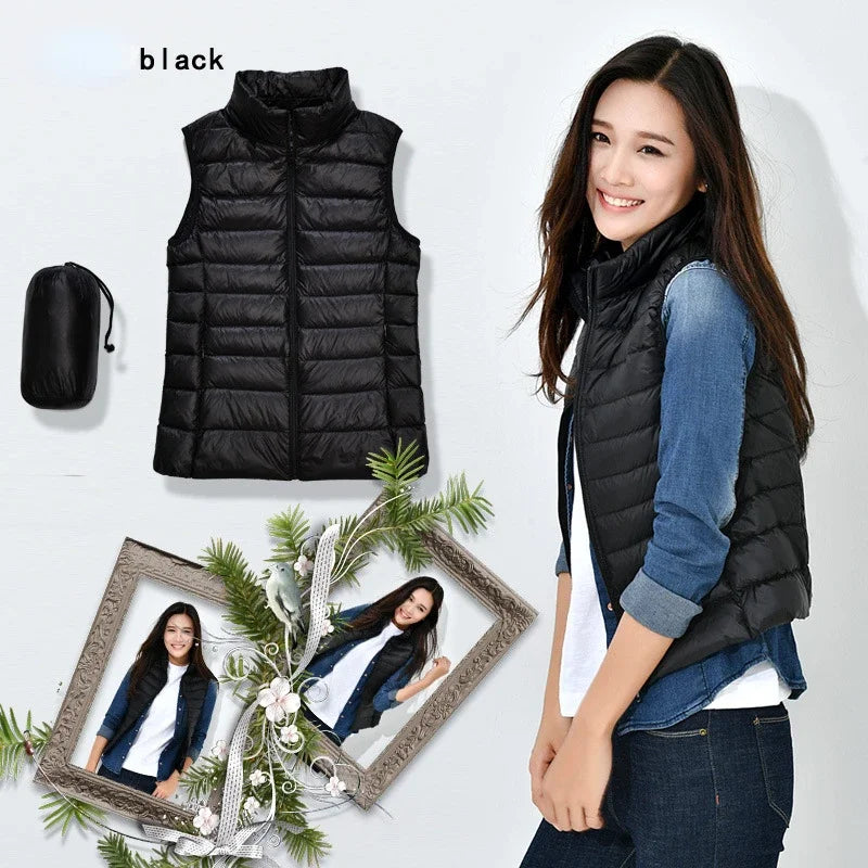 Gilet Piumino Donna Leggero Autunno Primavera Bianco Senza Maniche Piumino D Anatra Per Ufficio