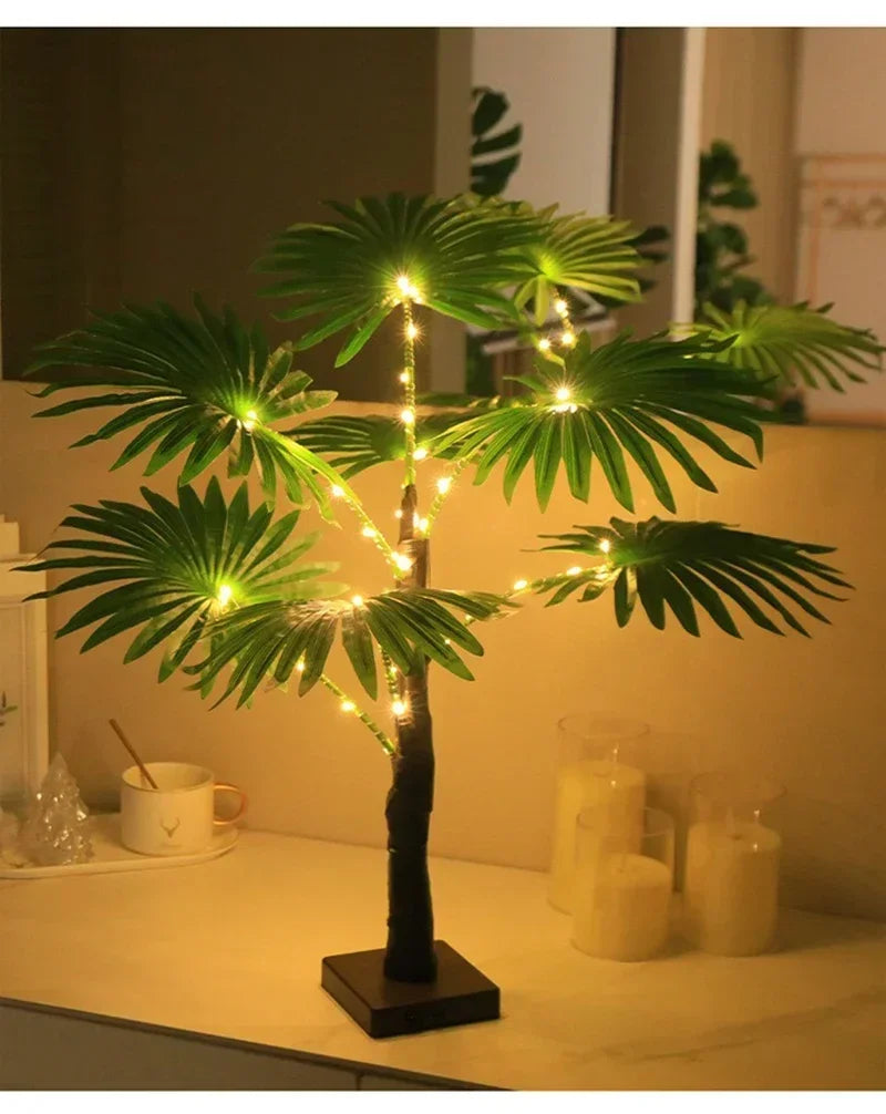 Lampada Da Tavolo LED Palma USB Pianta Artificiale 55 Cm Decorativa Luci Da Scrivania Per Casa E Letto