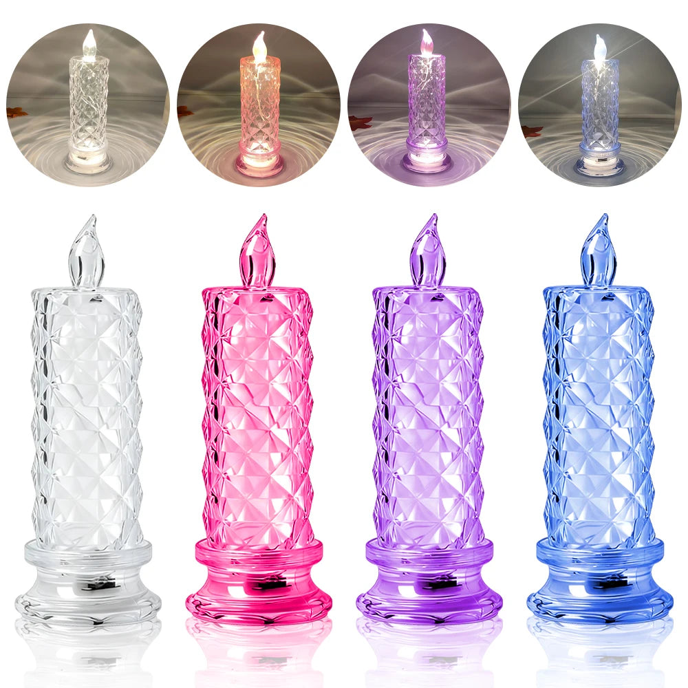 Candela LED In Acrilico Senza Fiamma Con Proiezione Rosa Notturna Romantica Per Feste Matrimonio E Decorazione Tavolo