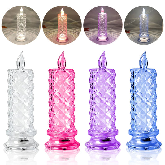 Candela LED In Acrilico Senza Fiamma Con Proiezione Rosa Notturna Romantica Per Feste Matrimonio E Decorazione Tavolo