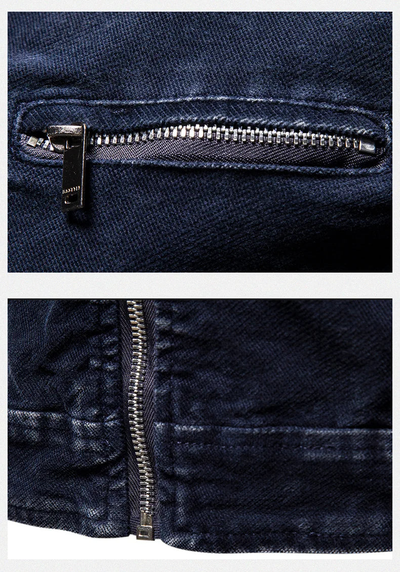 Giacche Di Jeans Da Uomo Slim Fit Primavera Autunno Retrò Capispalla Moda Denim Colletto Coreano Con Cerniera Di Marca