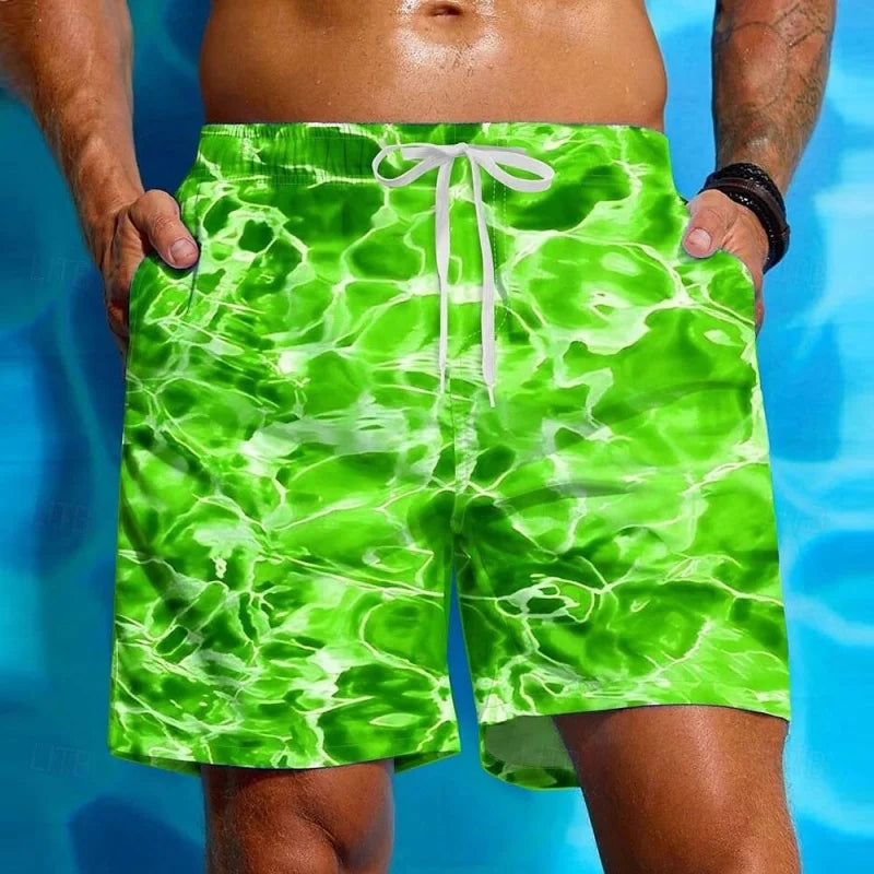 Shorts Da Spiaggia 3D Con Onde D'acqua Stampate In 3D Motivo Colorato Divertente Surf Hawaii