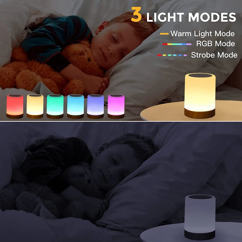 Tocca La Luce Notturna Lampada Da Tavolo Camera Da Letto Luce Colorata Ambientale Cambia Colore Ricarica USB Dimmerabile