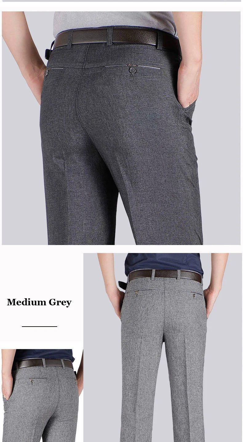 Pantaloni Da Uomo Vita Alta Dritti Per Business Casual Estivi Autunnali Spessi Taglie Forti 28 40