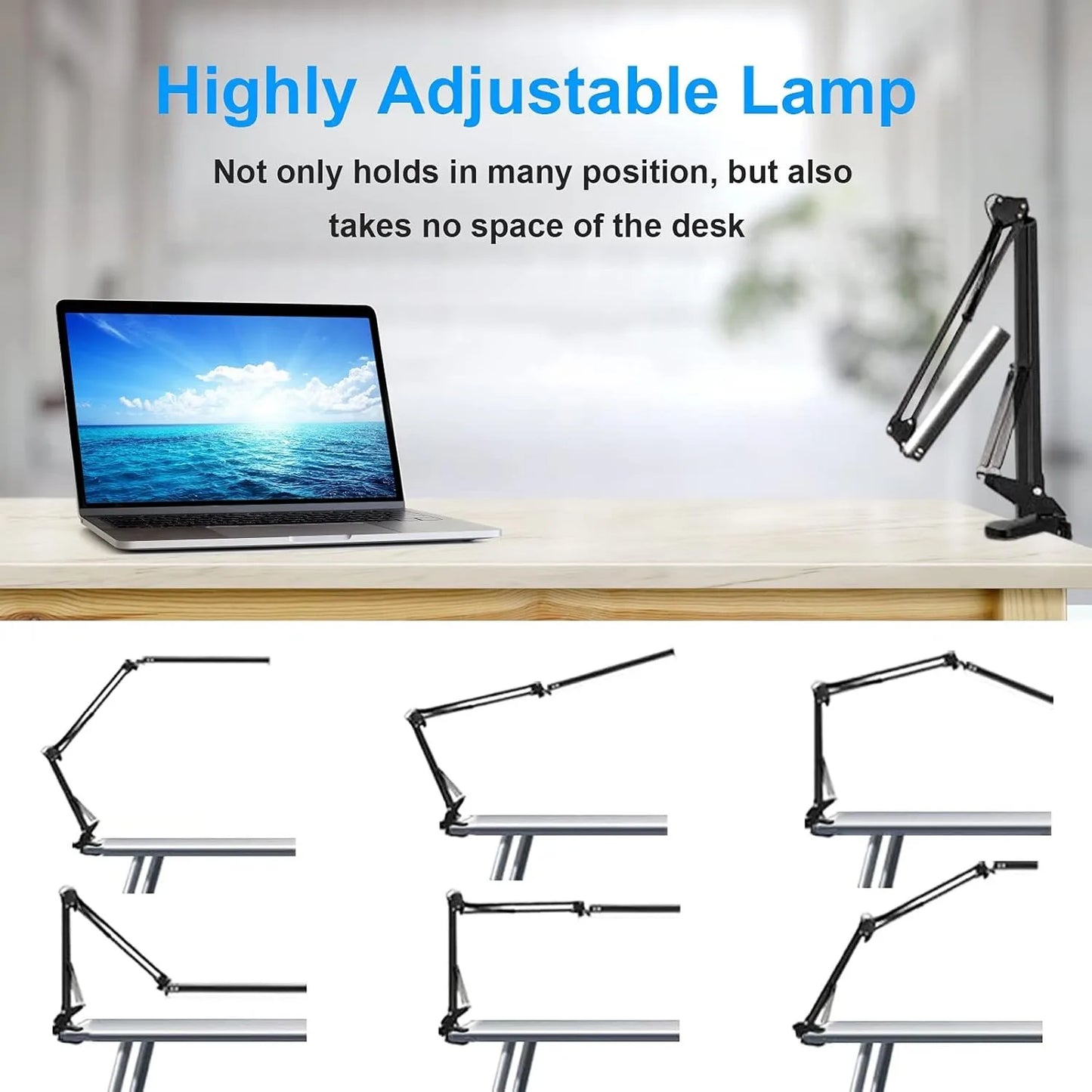 Lampada Da Scrivania Pieghevole A LED In Metallo Con Clip E Braccio Lungo Dimmerabile Tre Colori Regolabili Per Computer