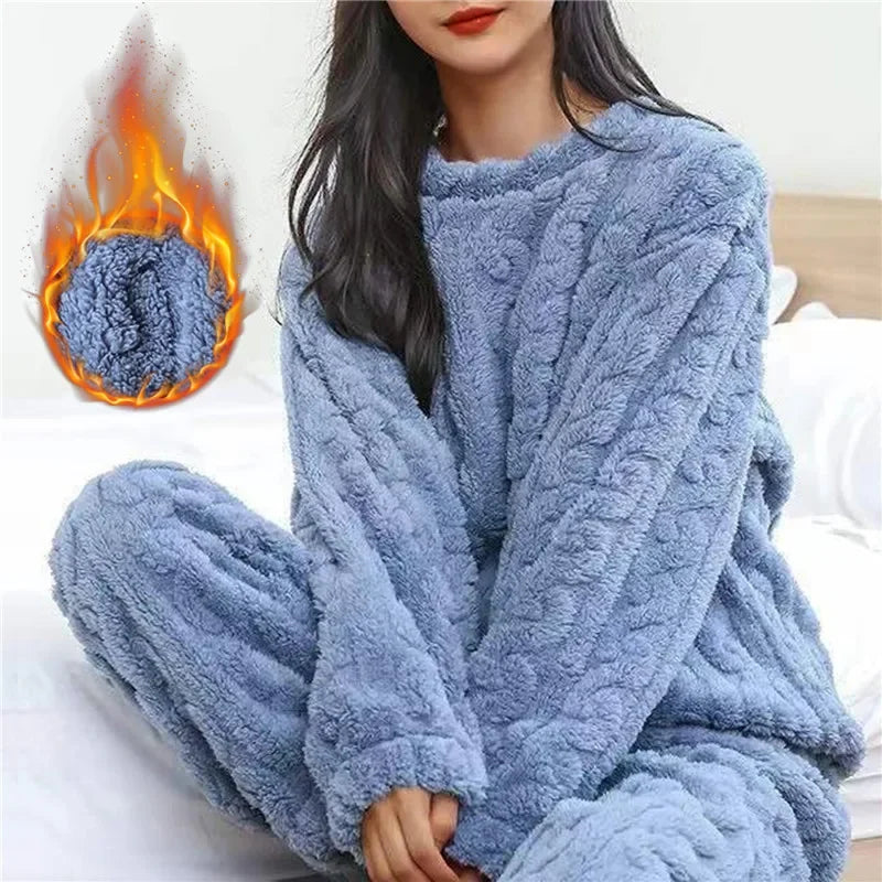 Pigiama Da Donna In Velluto Jacquard Caldo Corallo Morbido Inverno Accogliente Natale Regalo Di San Valentino
