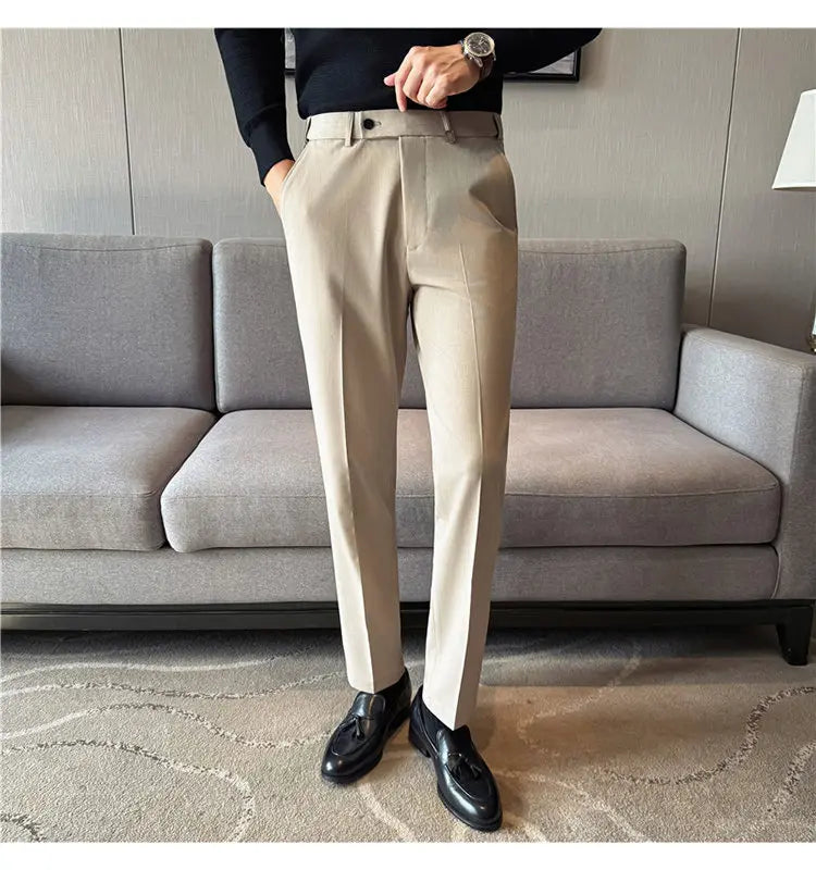 Pantaloni Da Uomo 2026 Primavera Slim Fit Eleganti Elasticizzati Tinta Unita Business Casual Pantaloni Da Ufficio