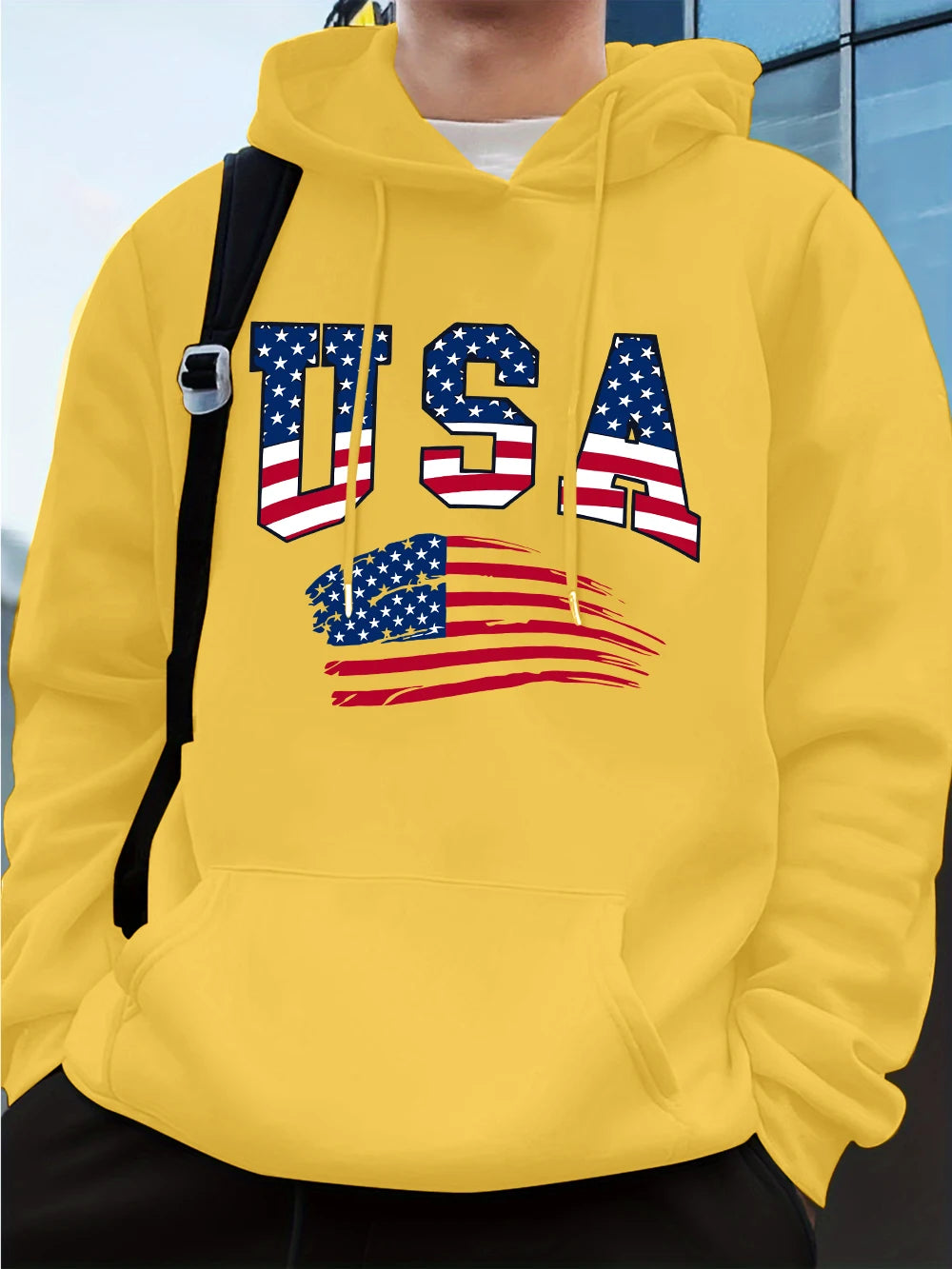 Felpa Con Cappuccio Da Uomo Con Stampa Bandiera USA In Pile Invernale Caldo Oversize Hip Hop Abbigliamento Sportivo