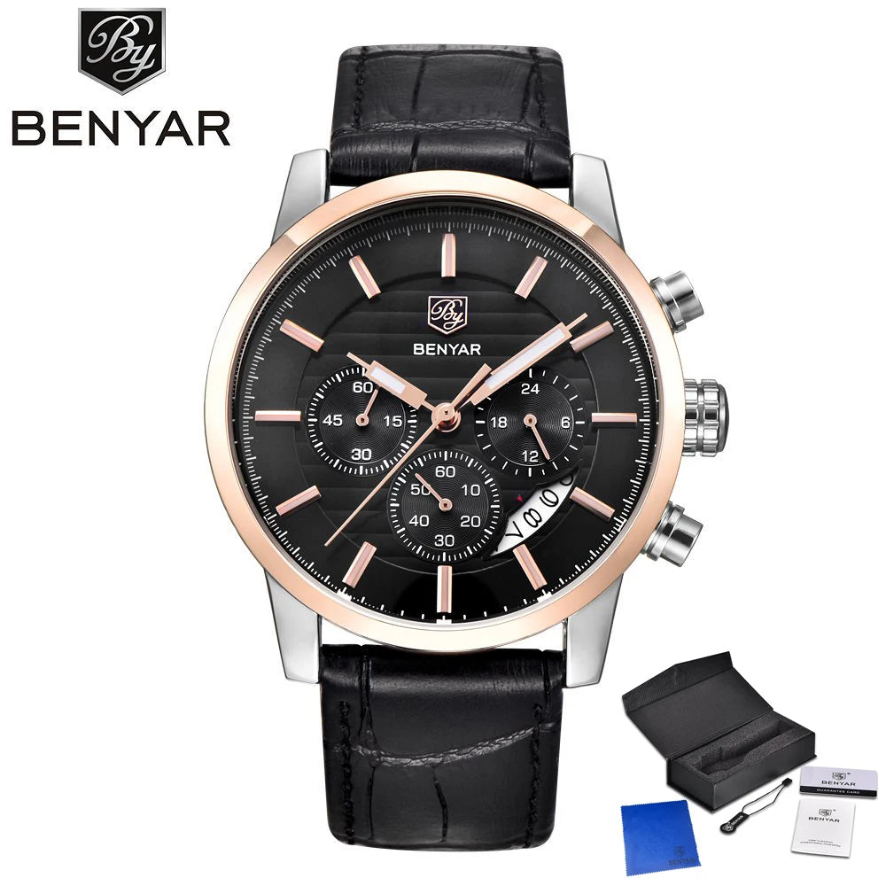 Orologio Da Uomo BENYAR Al Quarzo In Pelle Impermeabile Multifunzione Cronografo calendario Resistente Agli Urti