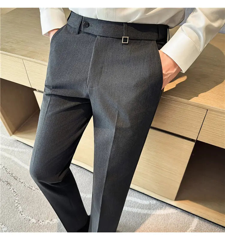 Pantaloni Da Uomo 2026 Primavera Slim Fit Eleganti Elasticizzati Tinta Unita Business Casual Pantaloni Da Ufficio