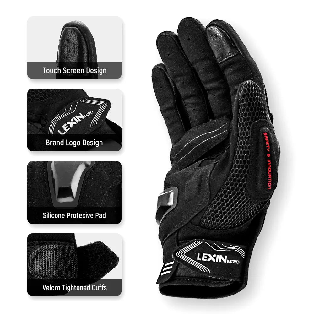 Guanti Estivi Lexin da Uomo per Moto Traspiranti Protezione Mani Design Touchscreen Equitazione Ciclismo
