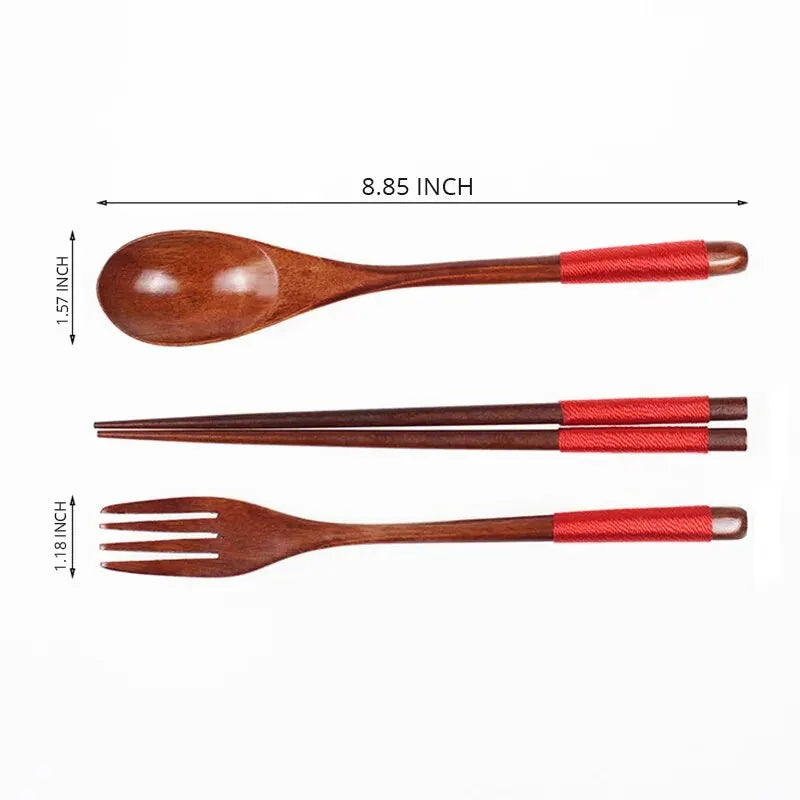 Set Da Tre Posate In Legno Stile Giapponese Bacchette Forchetta E Cucchiaio Per Cucina Utensili Da Casa