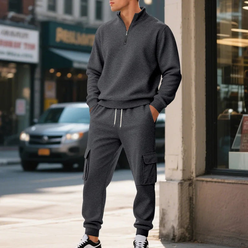 Pantaloni Sportivi Tascabili In Tinta Unita Da Uomo Con Cerniera Calda In Velluto Casual Da Uomo Americano