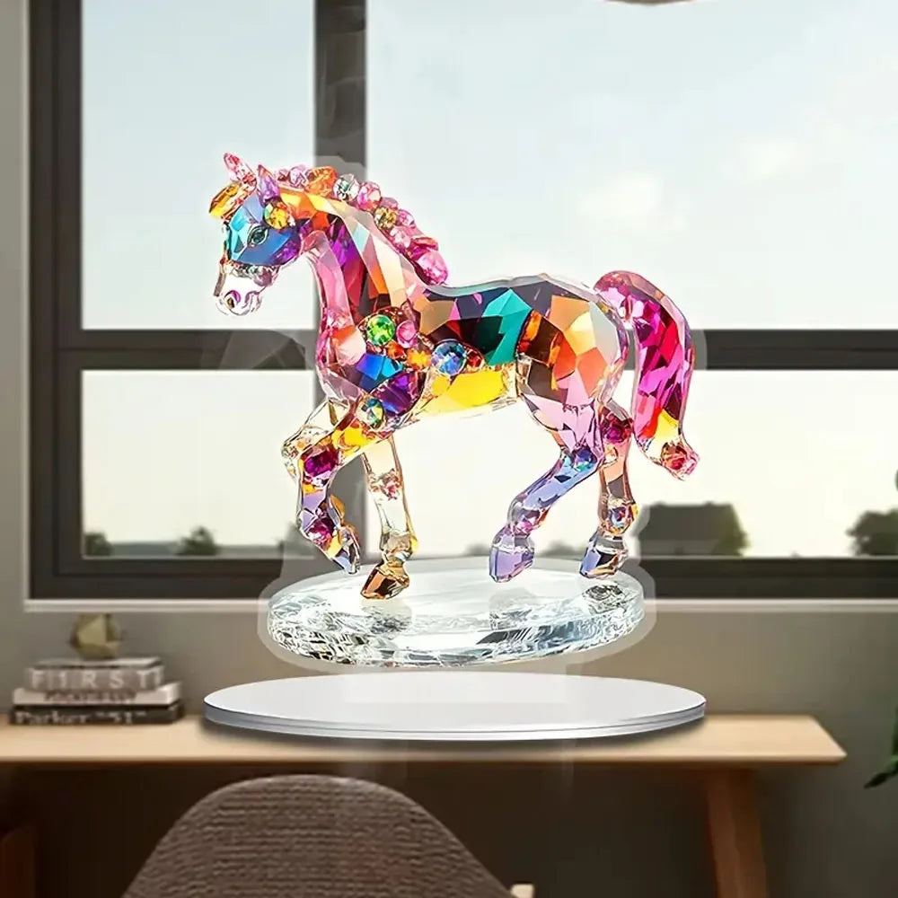 Statua di Cavallo 2D in Acrilico con Supporto - Decorazione da Tavolo Multiuso per Ufficio, Soggiorno, Camera da Letto