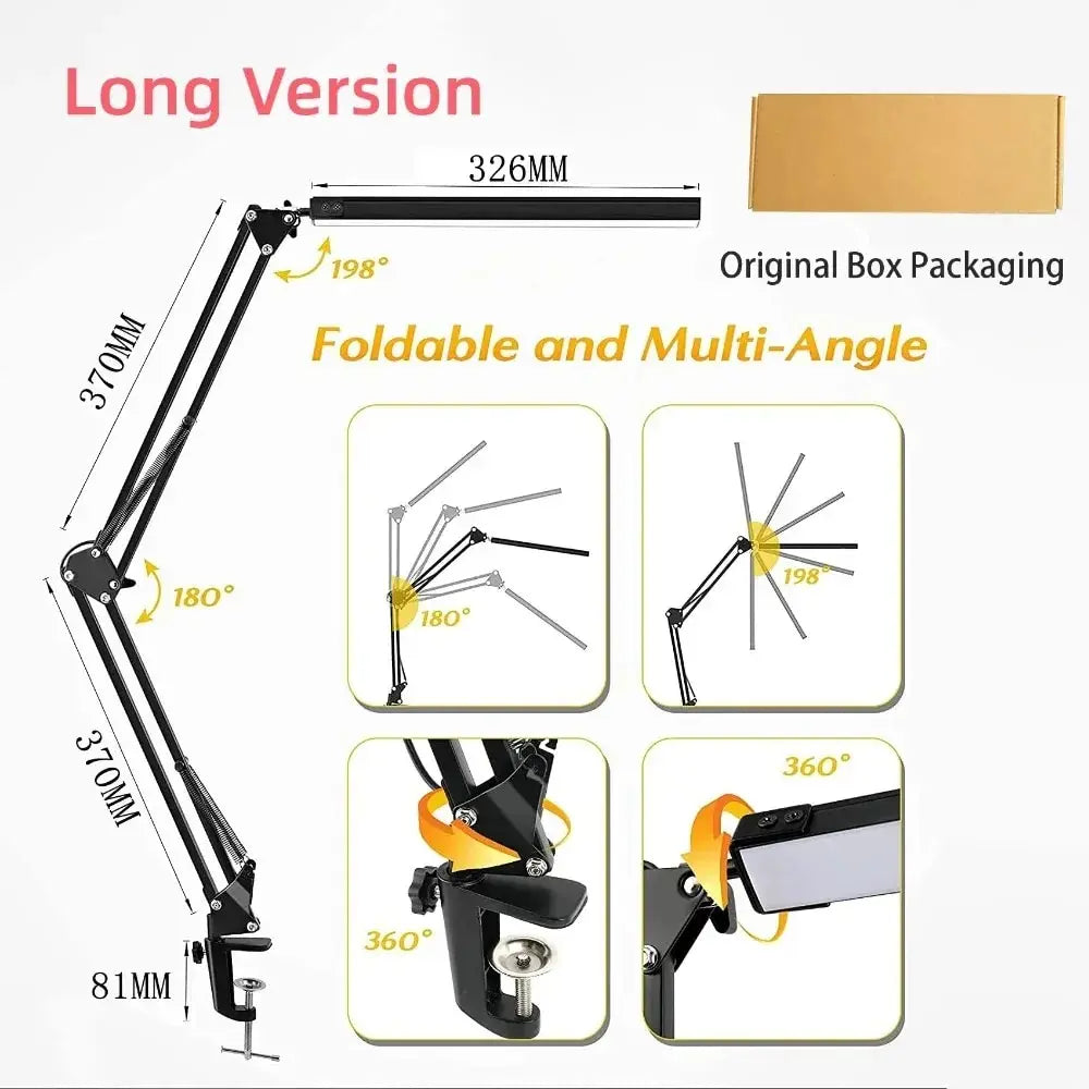 Lampada Da Scrivania Pieghevole A LED In Metallo Con Clip E Braccio Lungo Dimmerabile Tre Colori Regolabili Per Computer