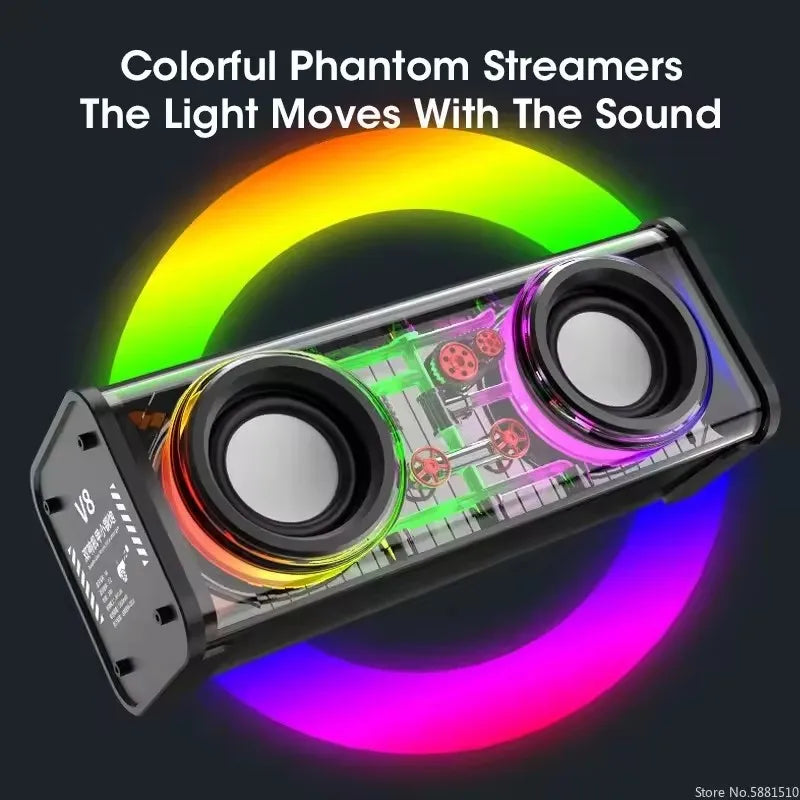 Altoparlante Bluetooth TWS V8 Mecha Trasparente Con Luce RGB Suono Potente Bass Subwoofer Per Feste In Casa