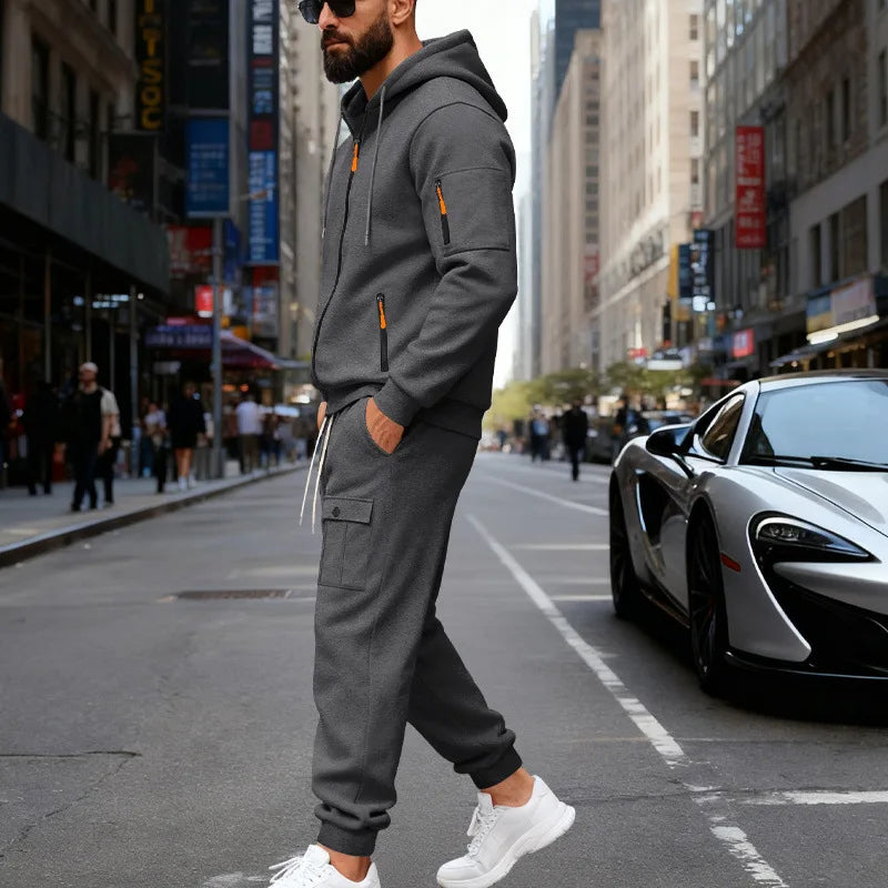 Set Maglione Con Cappuccio Moda Sportiva All'Aria Aperta In Velluto Sciolto Da Uomo Autunno Inverno