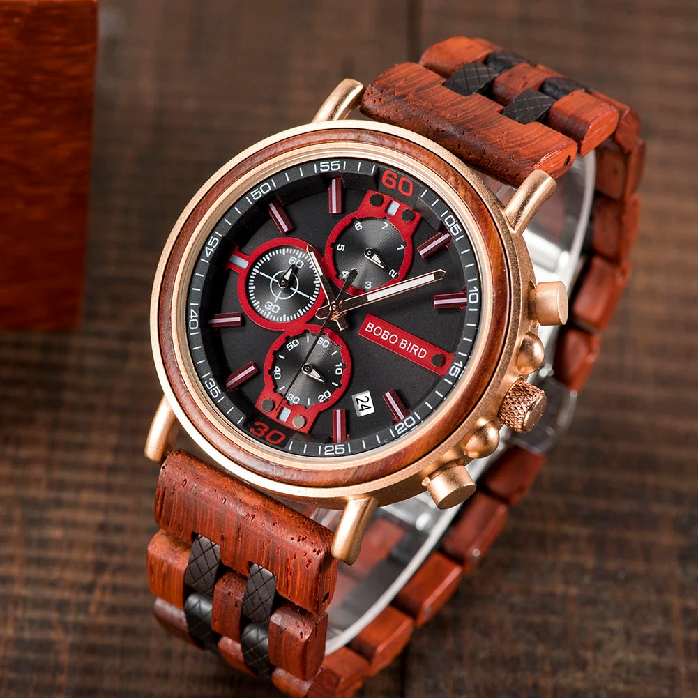 Orologio In Legno Da Uomo Cronografo Luxury Top Brand Elegante Con Scatola Di Legno Logo Personalizzato Regalo Ideale
