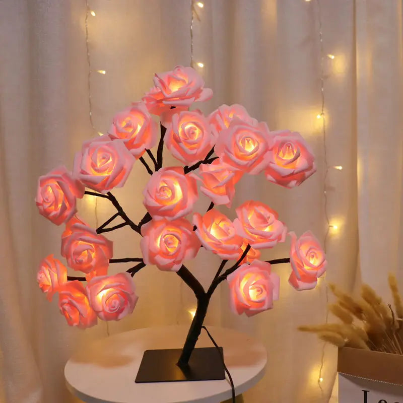Lampada Albero Fatato Da Tavolo A LED Con 24 Luci Rosa E Foglie Di Acero Decorazione Romantica USB Per Nozze Halloween