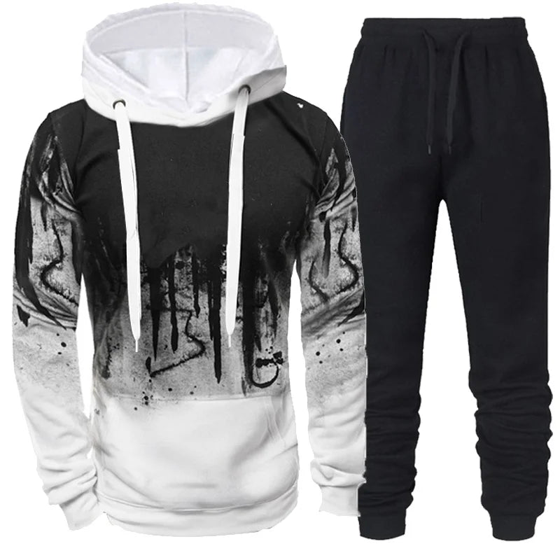 Tuta Da Uomo Mimetica Con Cappuccio 2 Pezzi Autunno Inverno Inchiostro 3D Abbigliamento Sportivo