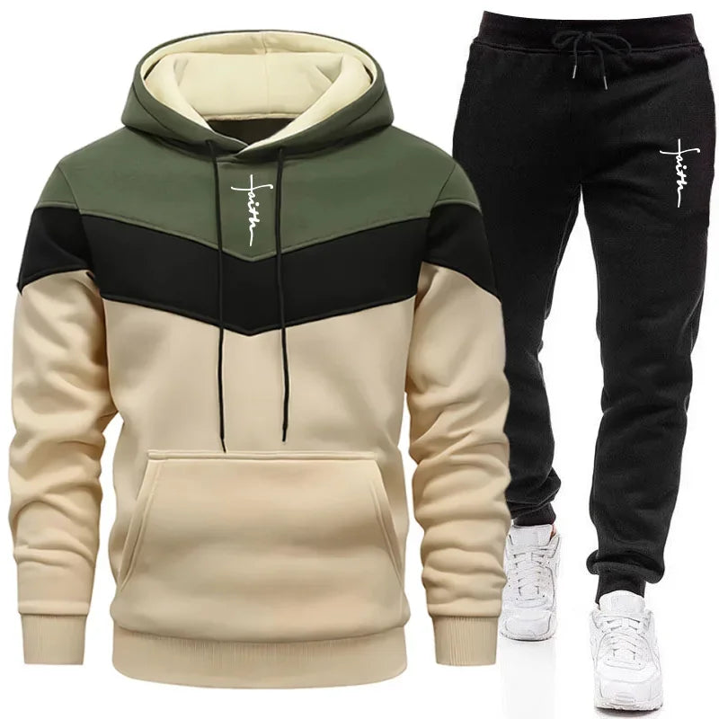 Completo Tuta Da Uomo Felpa Con Cappuccio Tricolore Autunno Inverno Moda Casual Comfort Alta Qualità Pantaloni Abbinati