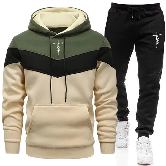 Completo Tuta Da Uomo Felpa Con Cappuccio Tricolore Autunno Inverno Moda Casual Comfort Alta Qualità Pantaloni Abbinati