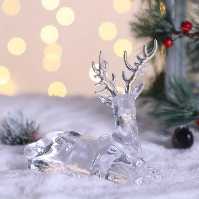 Figurina di Cervo in Plastica Trasparente Renna Ornamentale per Tavolo Decorazione Natalizia Scrivania Esposizione