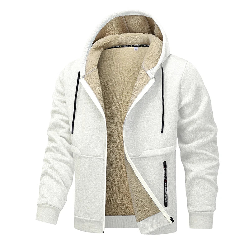 Felpa Con Cappuccio Invernale In Lana Di Agnello Con Zip Da Uomo Giacca Foderata In Pile Caldo E Spesso