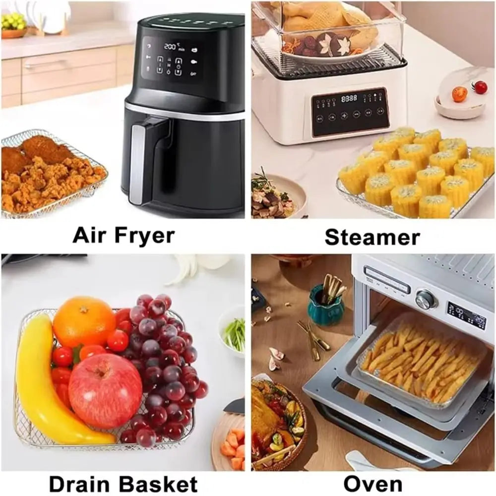 Friggitrice Ad Aria Cremagliera Impilabile Griglia Cestino In Acciaio Inox Antiaderente Per Air Fryer Vassoio