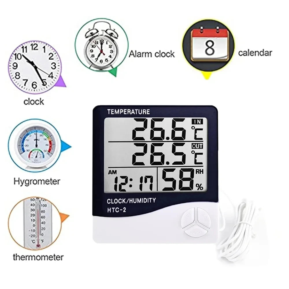 Stazione Meteorologica Con Display LCD Digitale Temperatura Umidità Interni Esterni Orologio HTC 1 2