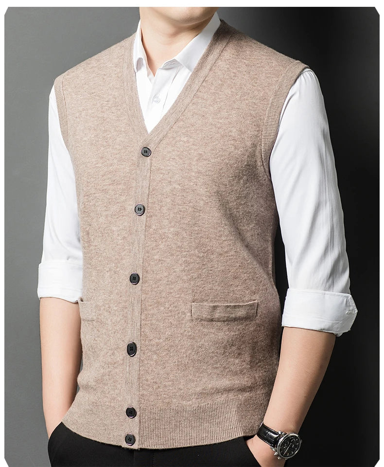 Gilet Spesso In Lana Di Pecora Uomo Casual Scollo A V Caldo Autunno Inverno Cardigan Monopetto In Lana Di Cashmere