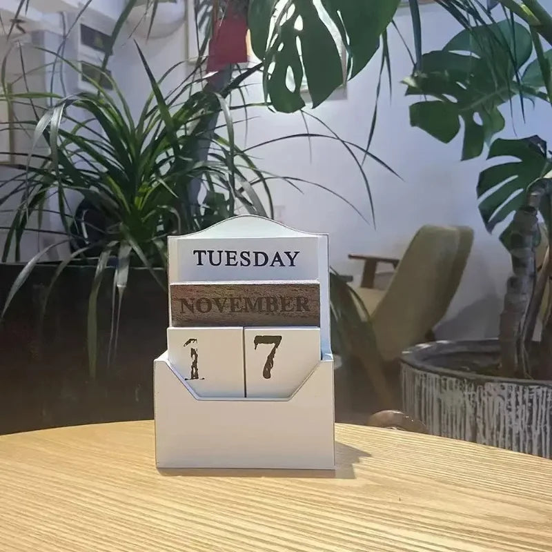 Elegante Calendario In Legno Quadrato Da Tavolo Flip Perpetuo Per Blocchi Giornalieri Per Ufficio
