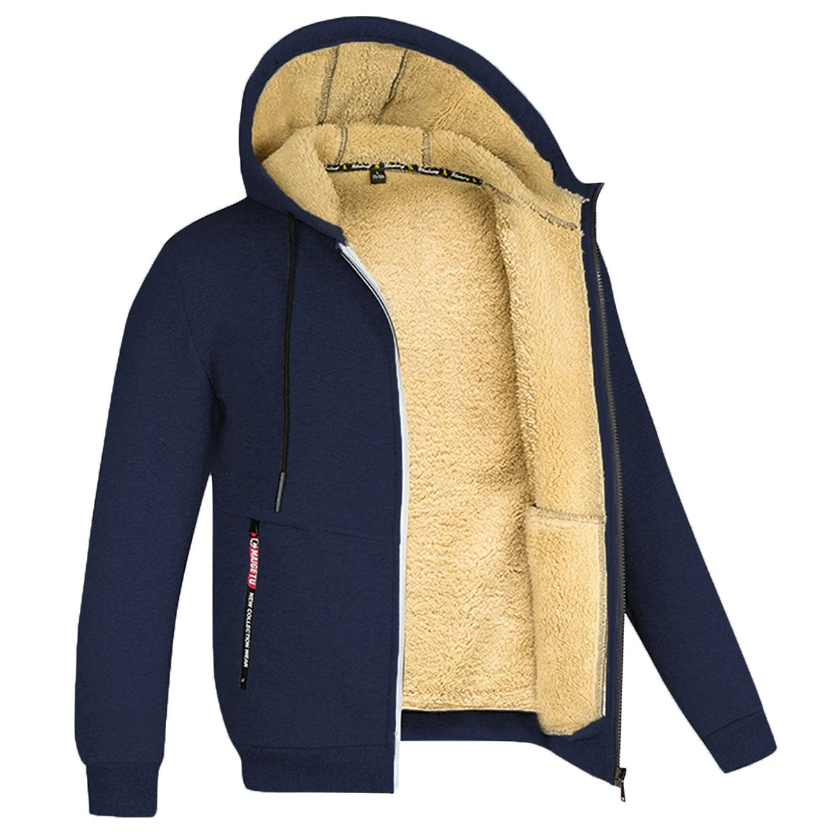 Felpa Cappotto Unisex Con Cappuccio Inverno Lana Di Agnello Tasche Frontali Cerniera Calda Foderata In Peluche Cardigan