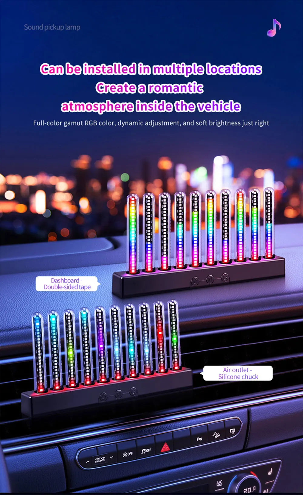 Luce Ambientale RGB Con Sensore Sonoro Striscia LED Sincronizzata Con La Musica Per Auto USB E Cruscotto