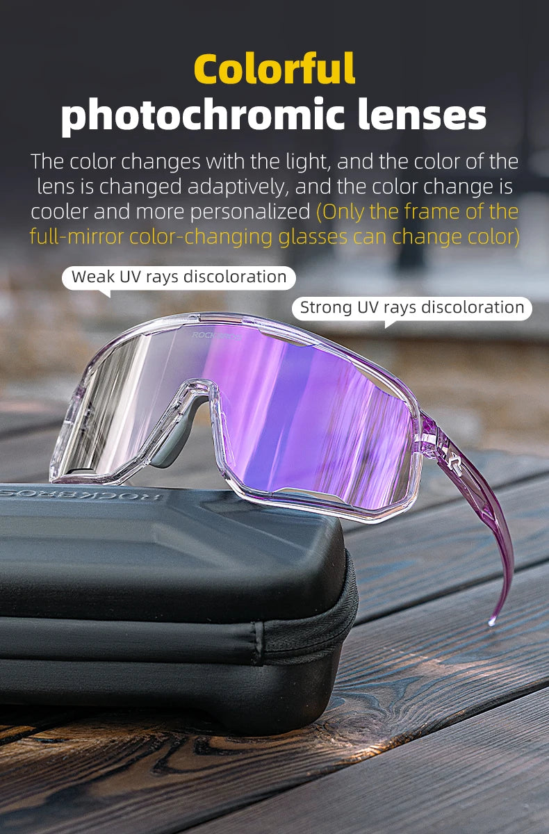 Rockbros Occhiali Da Ciclismo Unisex Polarizzati Fotocromatici Da Sole Con Montatura Grande UV400 E Due Lenti