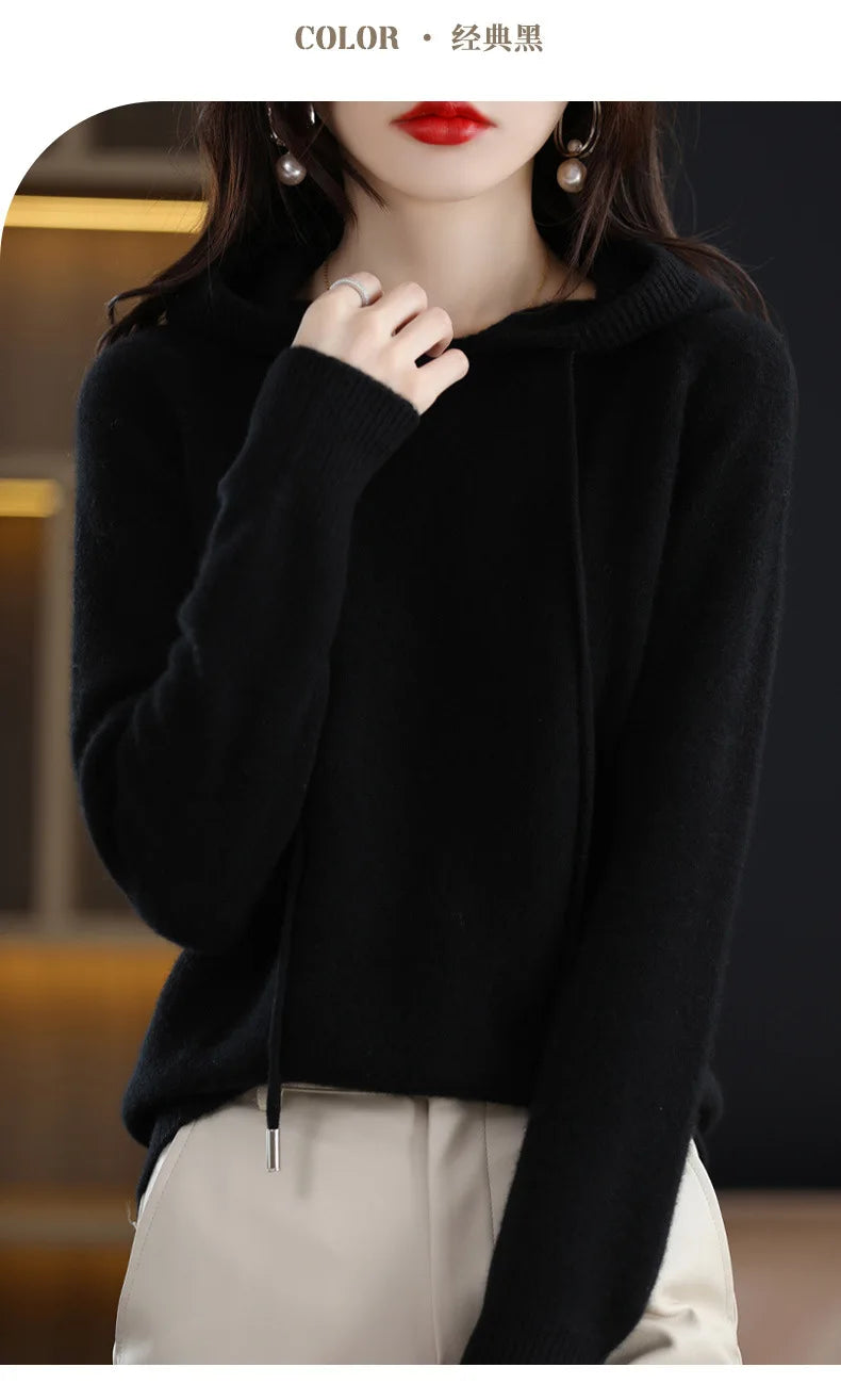 Maglione Con Cappuccio Donna Autunno Inverno Maniche Lunghe Tinta Unita Felpa Lavorata A Maglia Con Coulisse Allentate