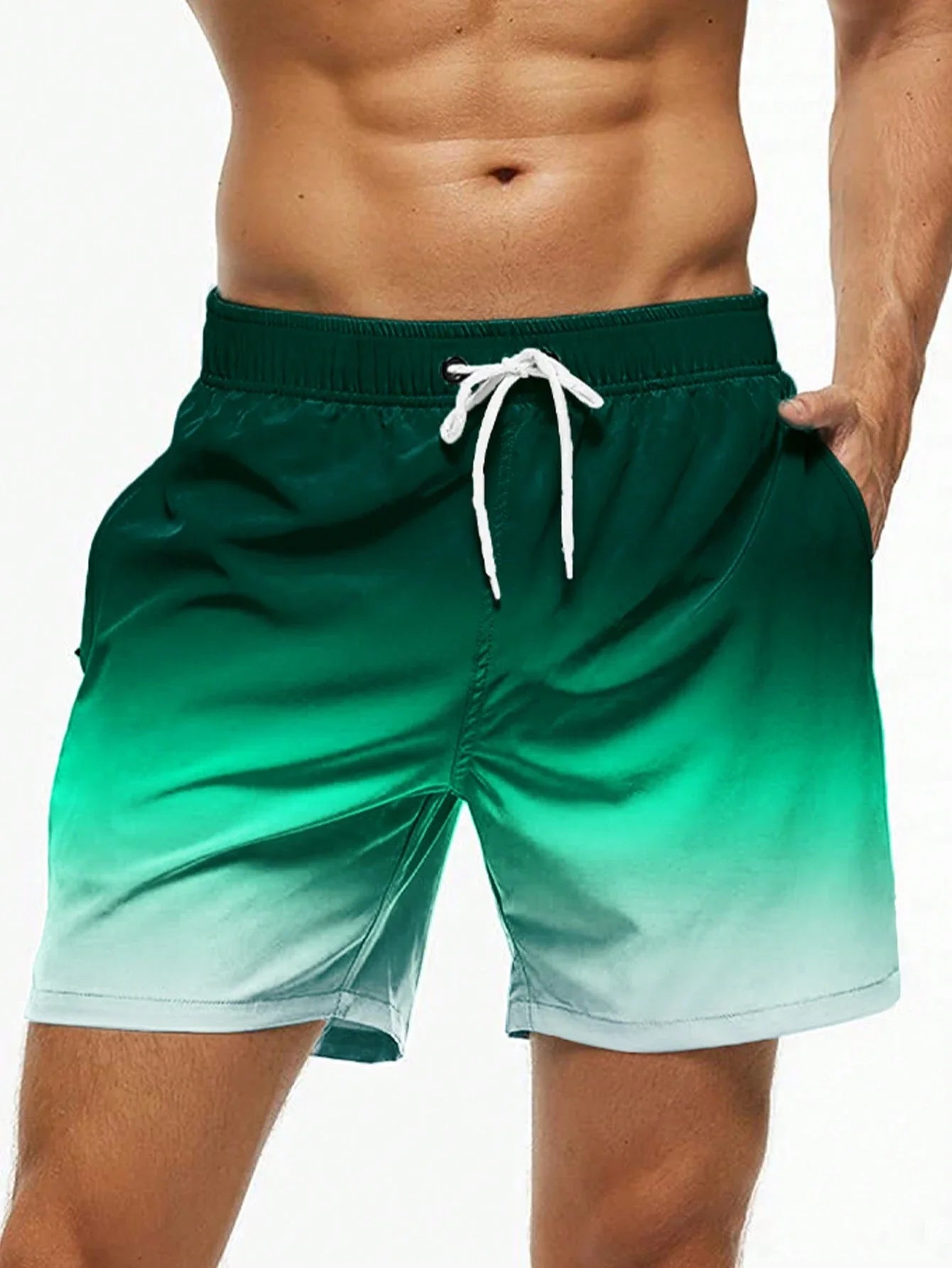 Pantaloncini Da Mare Uomo Gradiente Color Block Elastico Vita Coulisse Estate Traspiranti Stampa 3D Streetwear Corti