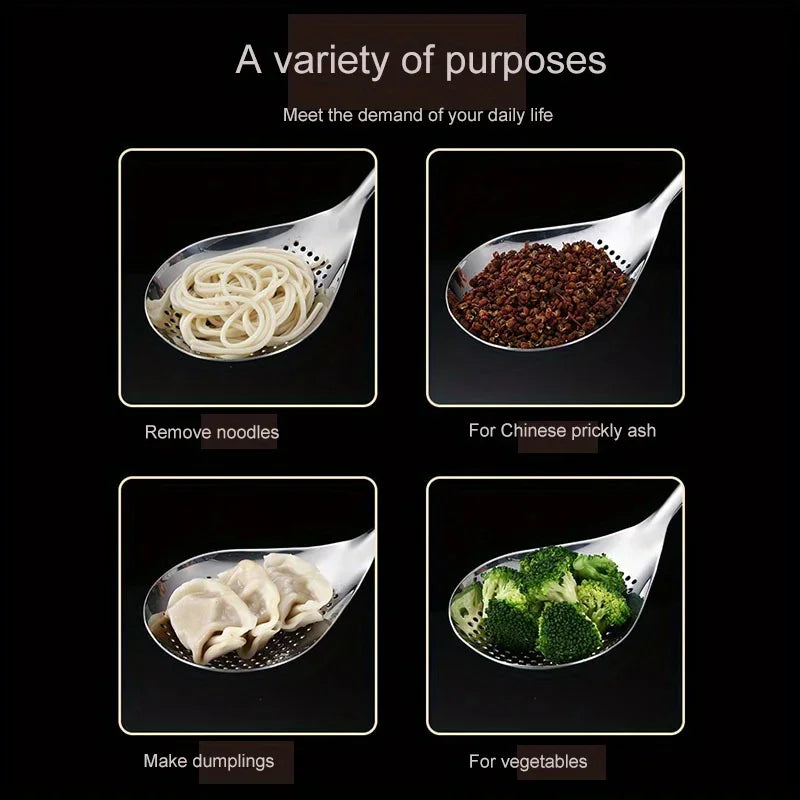 1 cucchiaio per schiumarola grande e durevole in acciaio inossidabile, cucchiaio per colino per alimenti resistente per friggere e cucinare, utensili da cucina