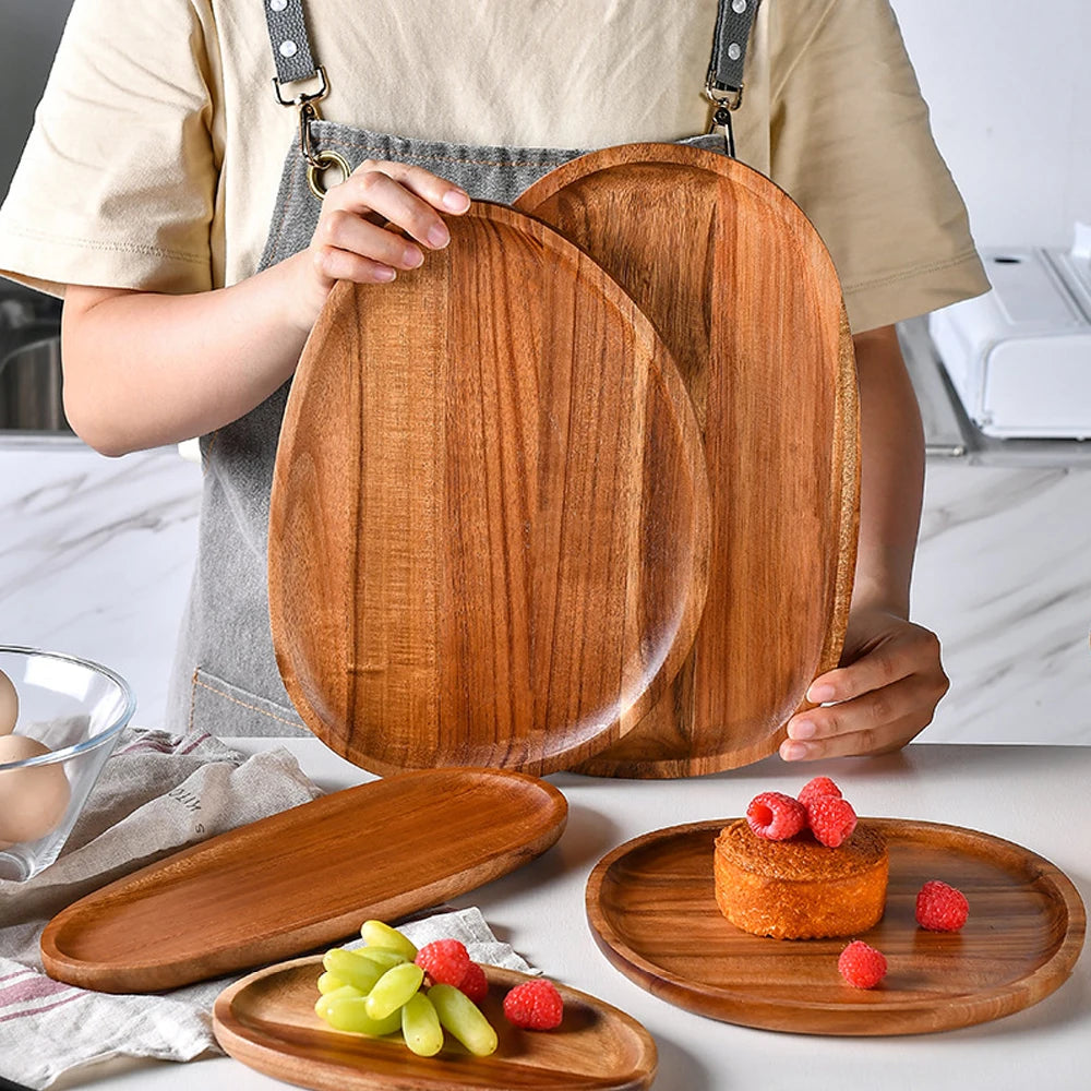 Vassoio Ovale In Legno Di Acacia Piatto Da Portata Per Bevande Teaboard Per Tè Naturale Snack