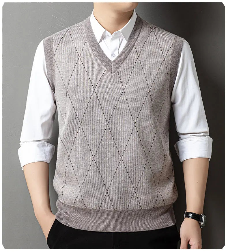 Gilet Lavorato A Maglia Da Uomo Con Scollo A V Autunno Inverno Senza Maniche E Bottoni Sul Davanti