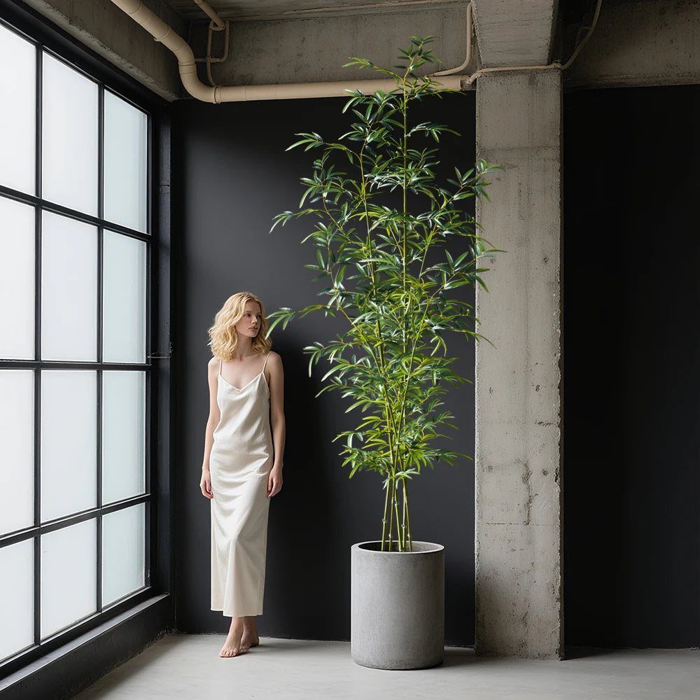 160-195 cm Grande Albero di Bambù Artificiale Alto Falso Piante di Palma Ramo di Plastica Bambusa Foglie Verde Dracaena Per La Decorazione del Giardino di Casa